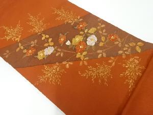 リサイクル　すくい織手描き椿に草葉模様織出し袋帯